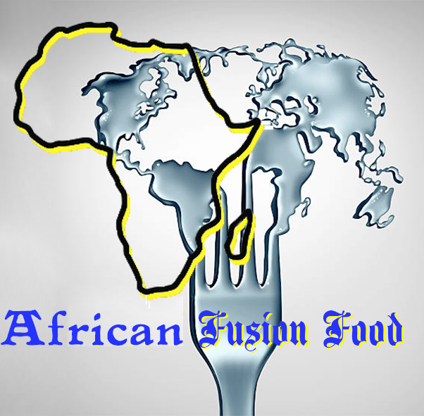 African fusion food, fork opening out to the globe.