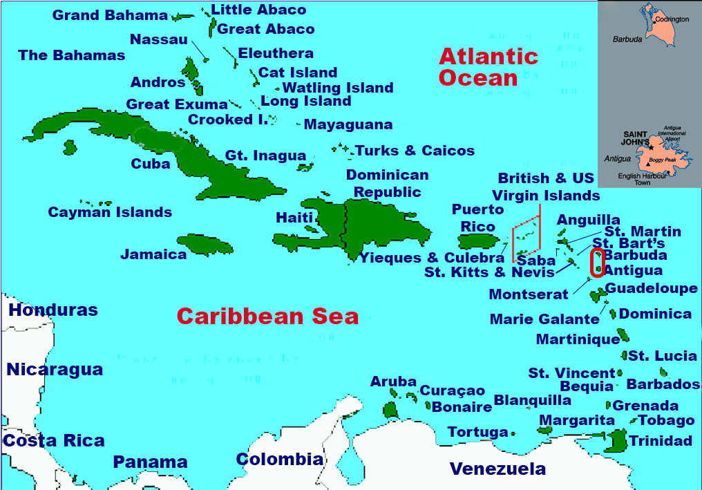 Location of Antigua and Barbuda in the Caribbean.