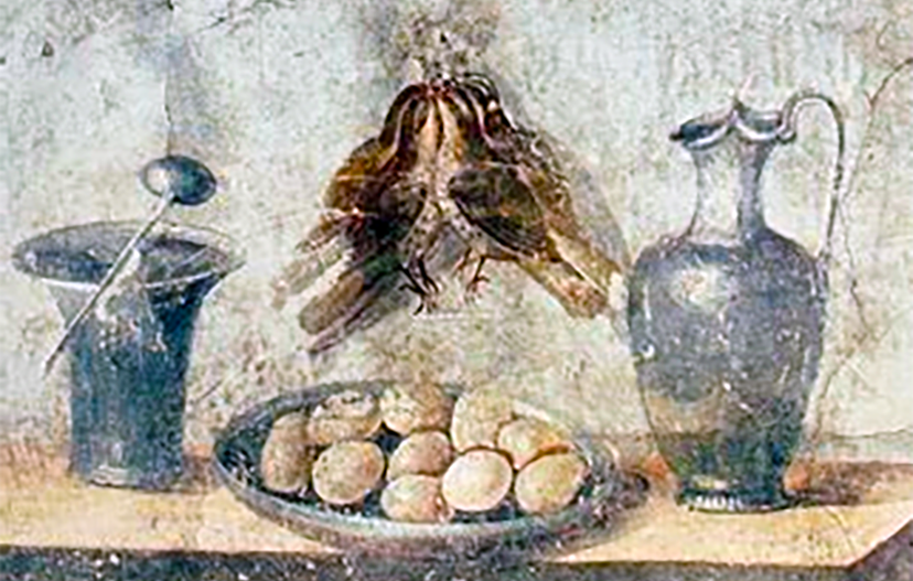 Small birds, bread and wine mural