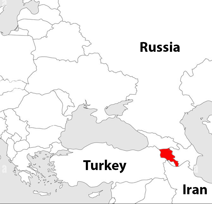 Location of Armenia in the Caucasus.