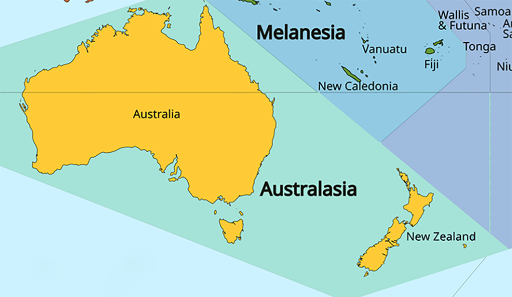 The map of Australasia.