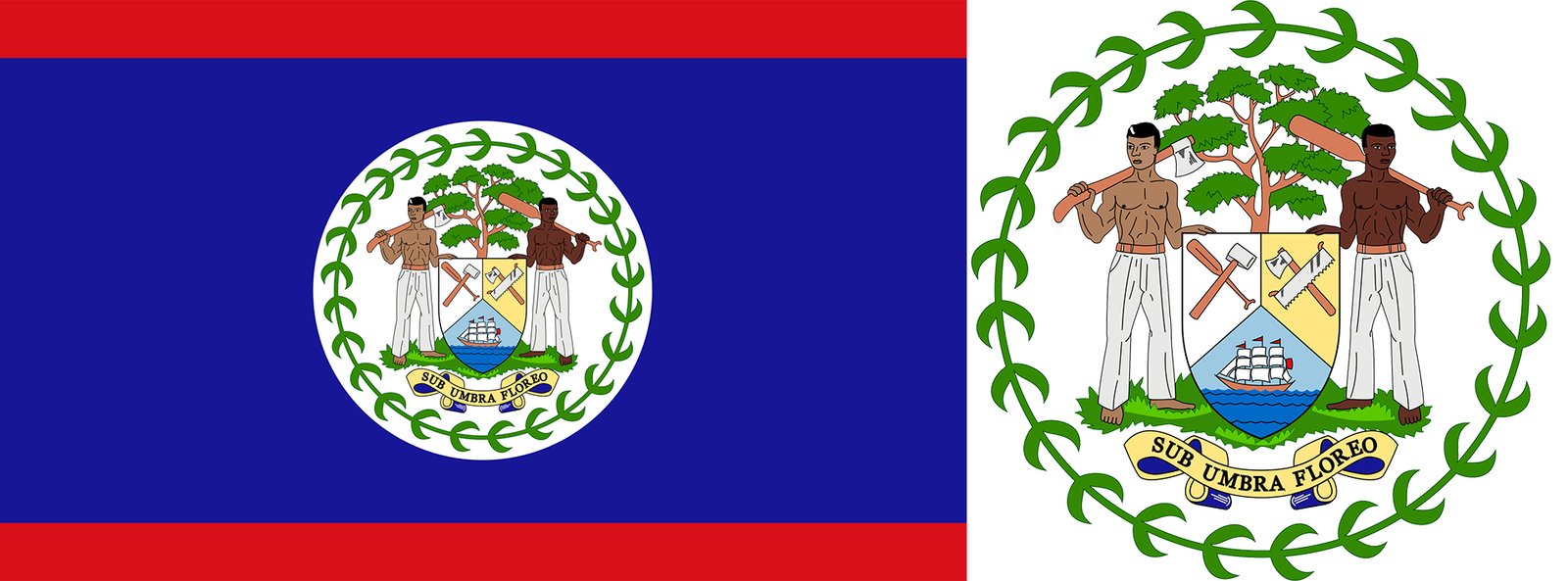 The flag and coat of arms of Argentina.