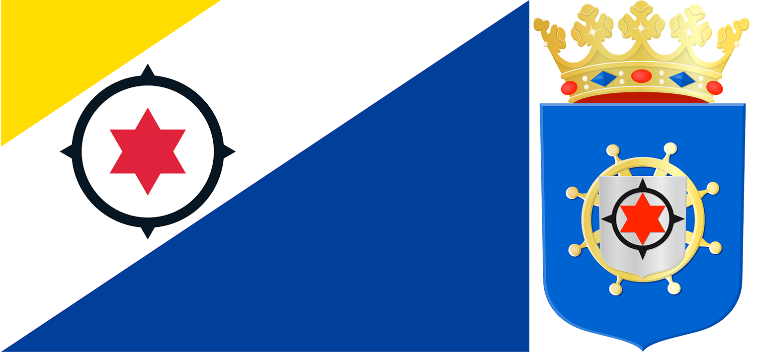 The flag and coat of arms of Bonaire.