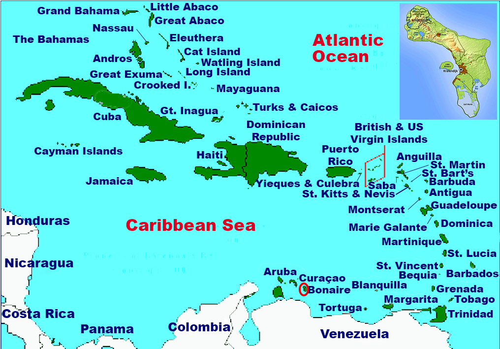 Location of Bonaire in the Caribbean.