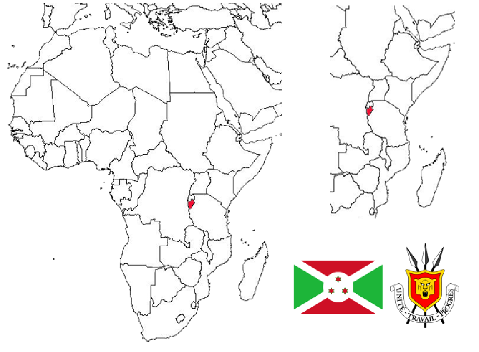 image of Burundi, in relation to Africa and East Africa with Burundi in Red.