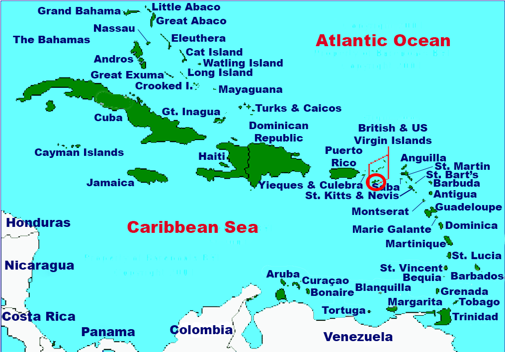 Location of the British Virgin Islands in the Caribbean.