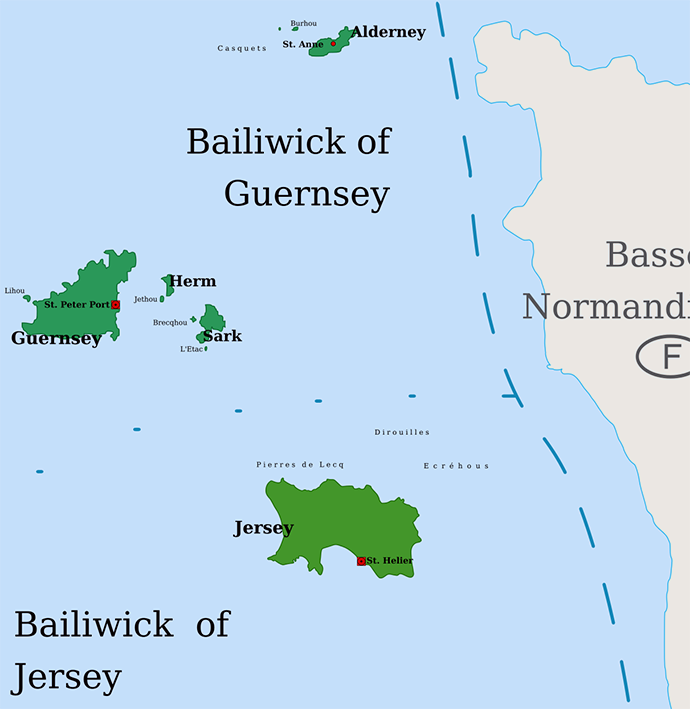 image of the Channel Islands, in relation to Normandy.