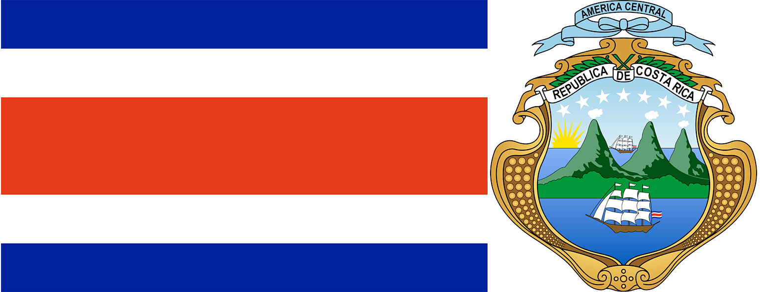 The flag and coat of arms of Costa Rica.