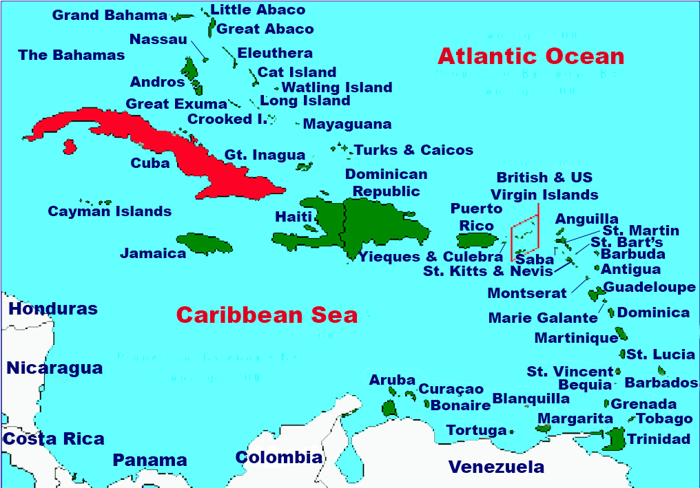 Location of Cuba in the Caribbean.