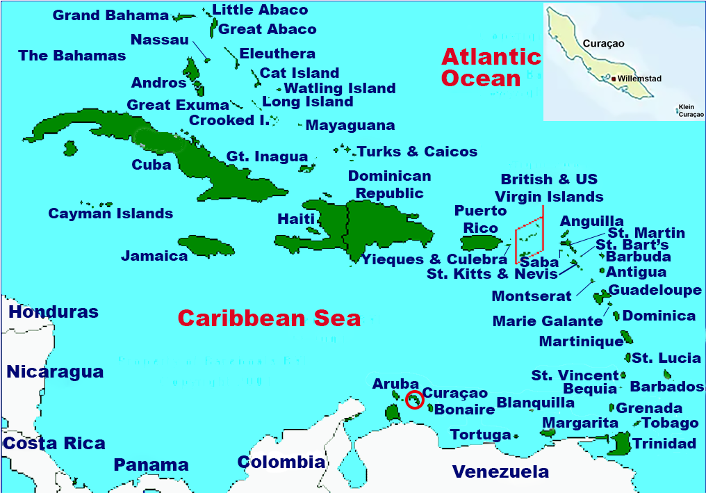 Location of Curaçao in the Caribbean.