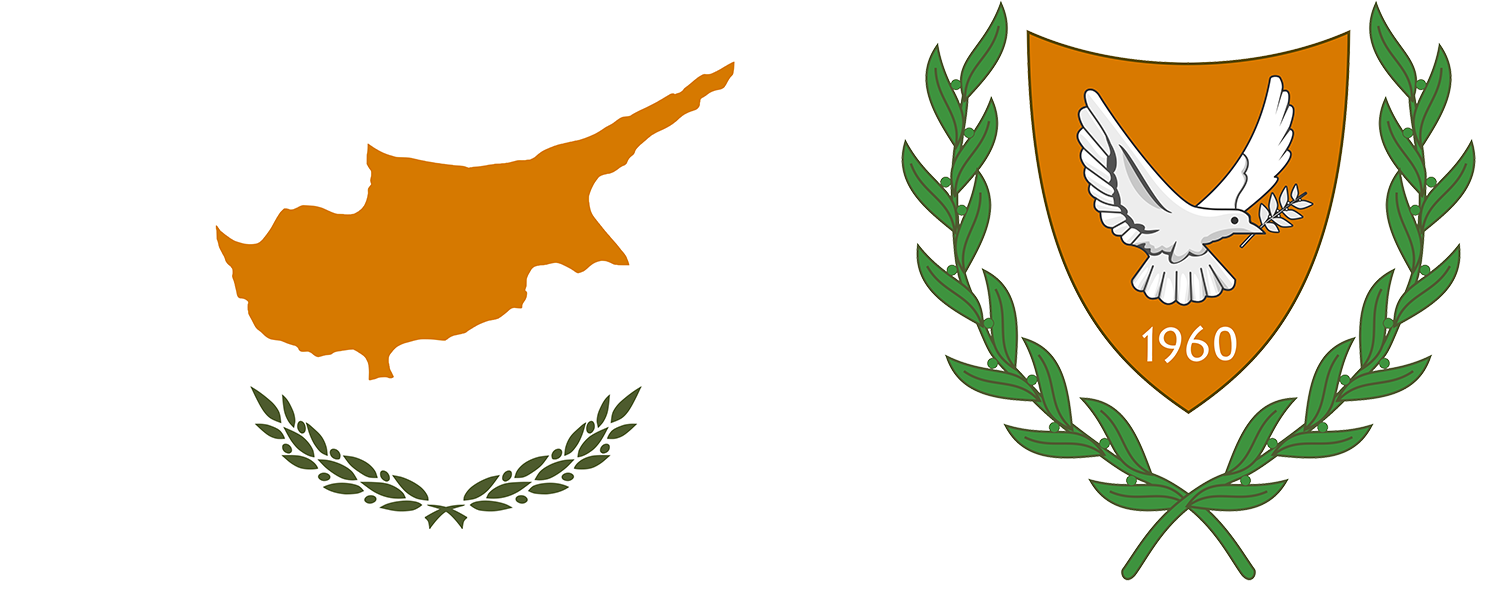 The flag and coat of arms of Cyprus.