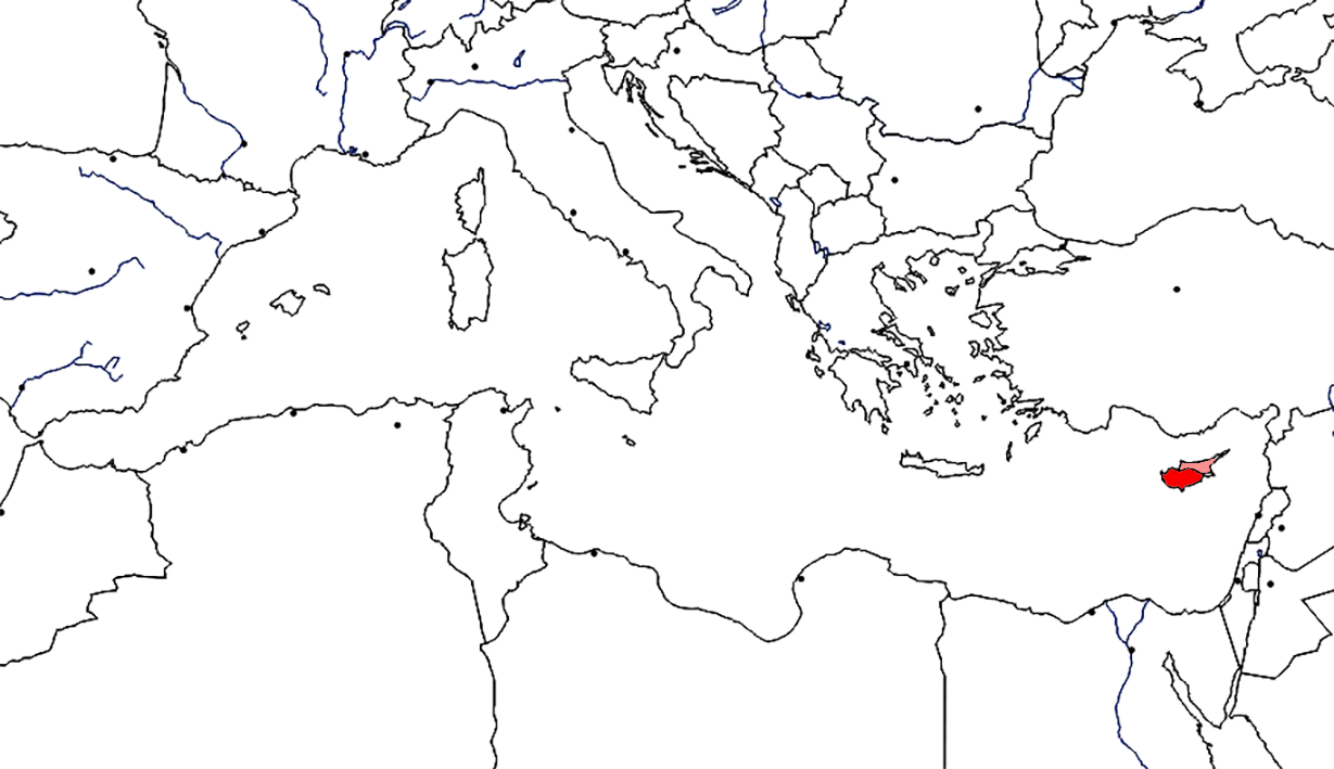 Location of Cyprus in the Mediterranean.
