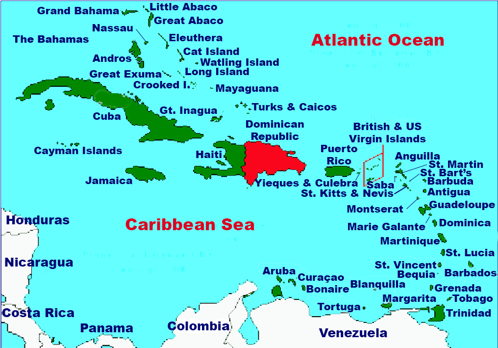 Location of the Dominican Republic in the Caribbean.