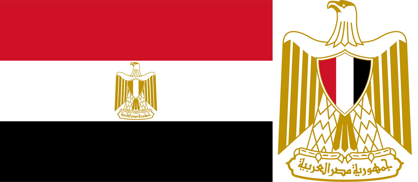 The flag and coat of arms of Egypt.