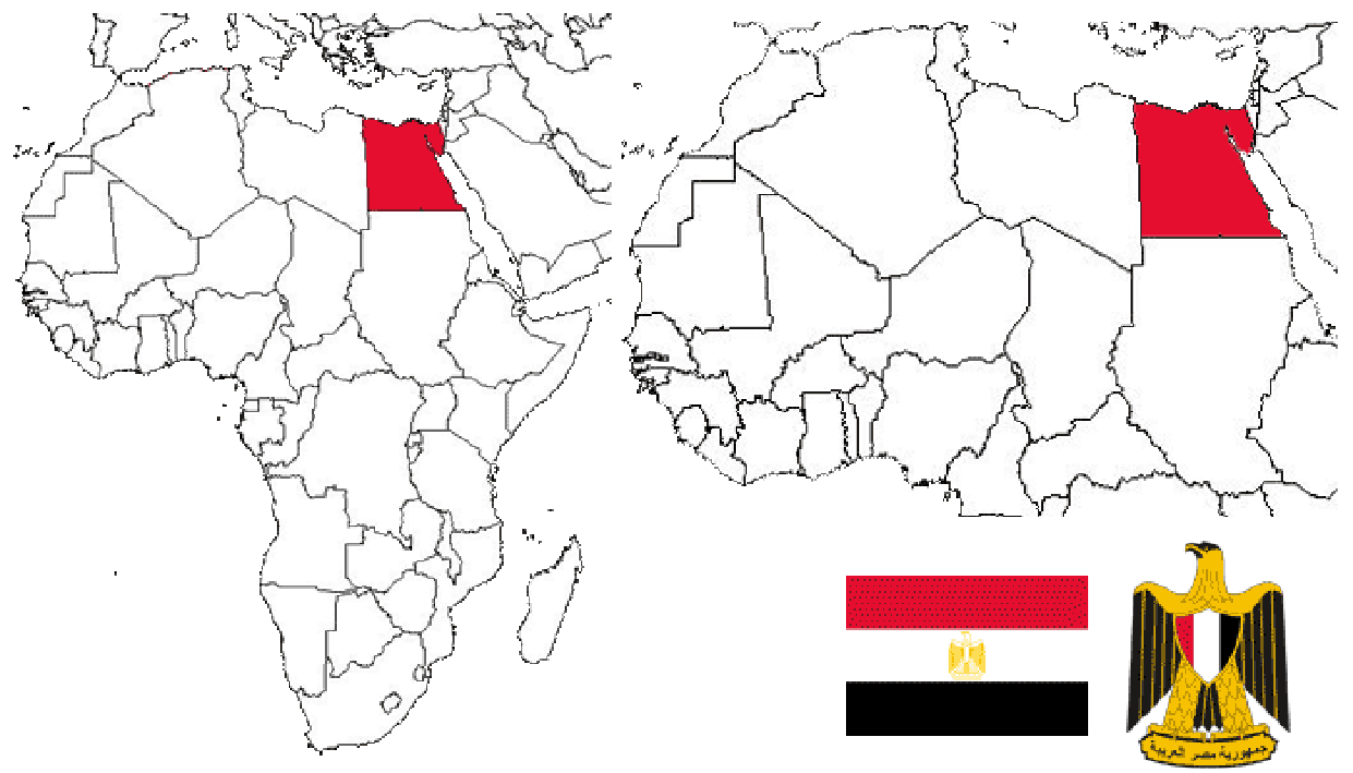 image of Egypt, in relation to Africa (left) and Morth Africa (right).