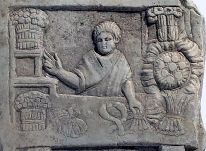 Ancient roman carving of cook selling his wares