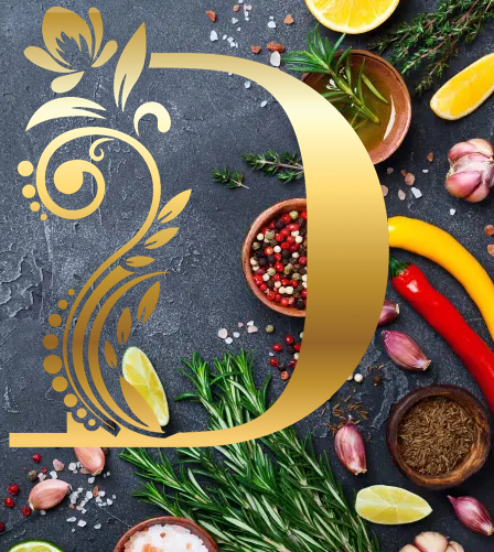 Decorative capital D on background.