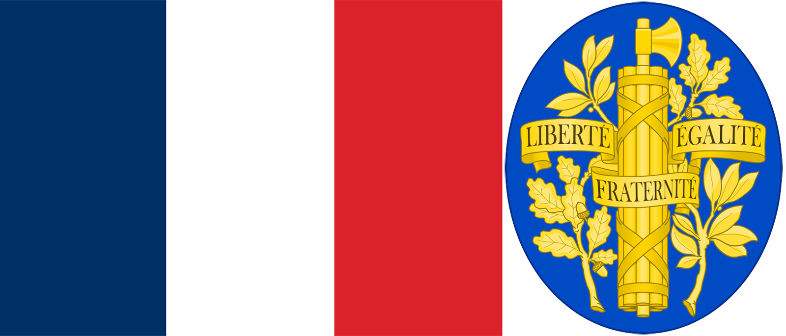 The flag and coat of arms of France.