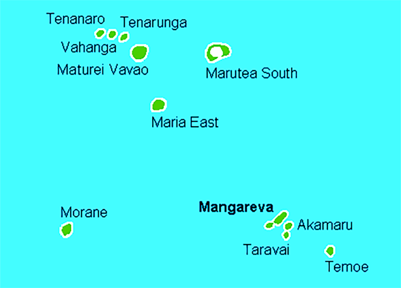 map showing the gambier islands in relation to each other.