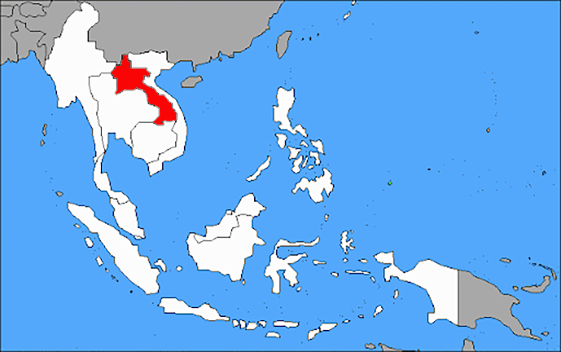 Location of Laos in Southeast Asia.