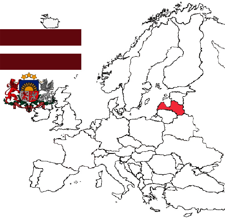 Location of Latvia in Europe.