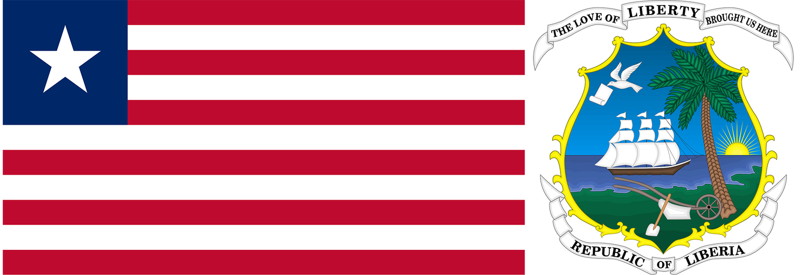 The flag and coat of arms of Liberia.
