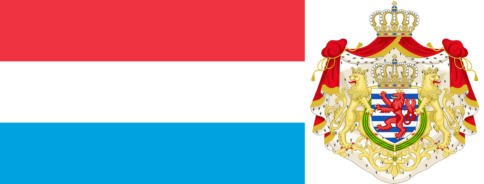 The flag and coat of arms of Luxembourg.