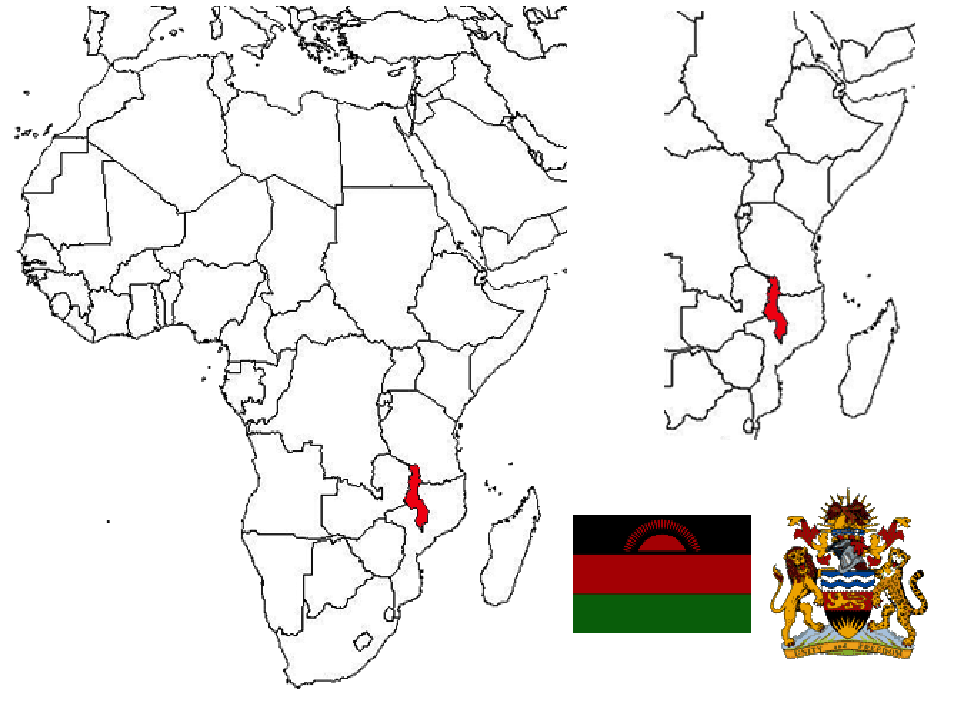 image of Malawi, in relation to Africa (left) and East Africa (right).