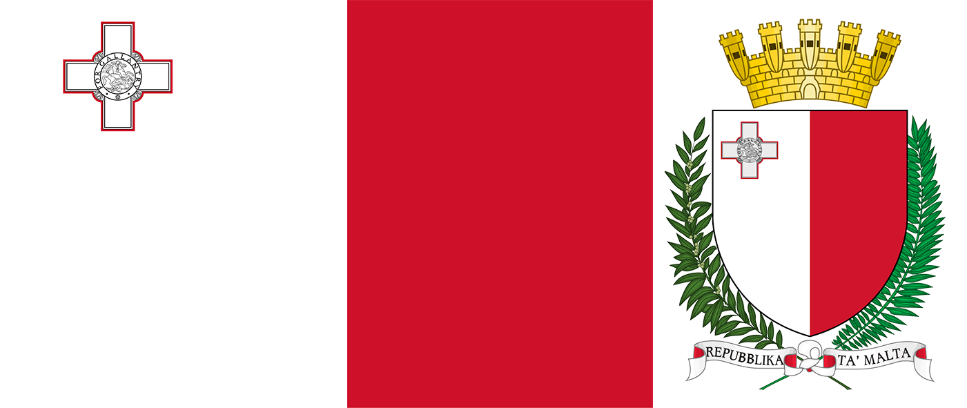 The flag and coat of arms of Malta.