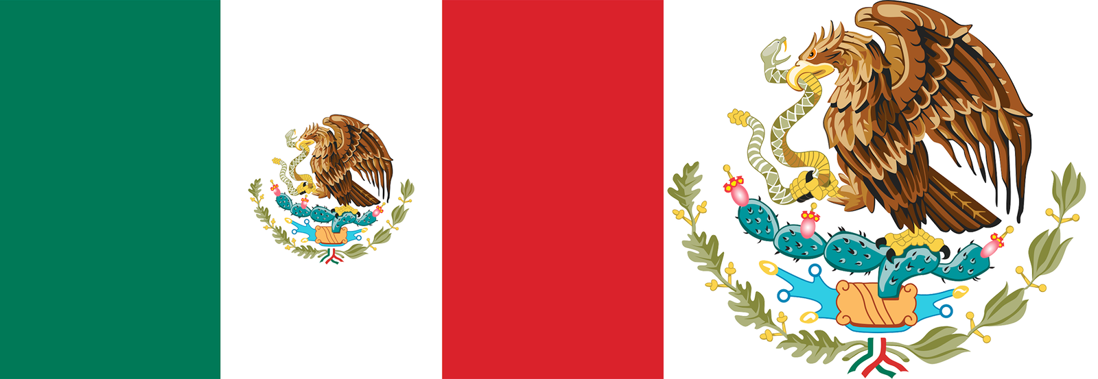 The flag and coat of arms of Mexico.