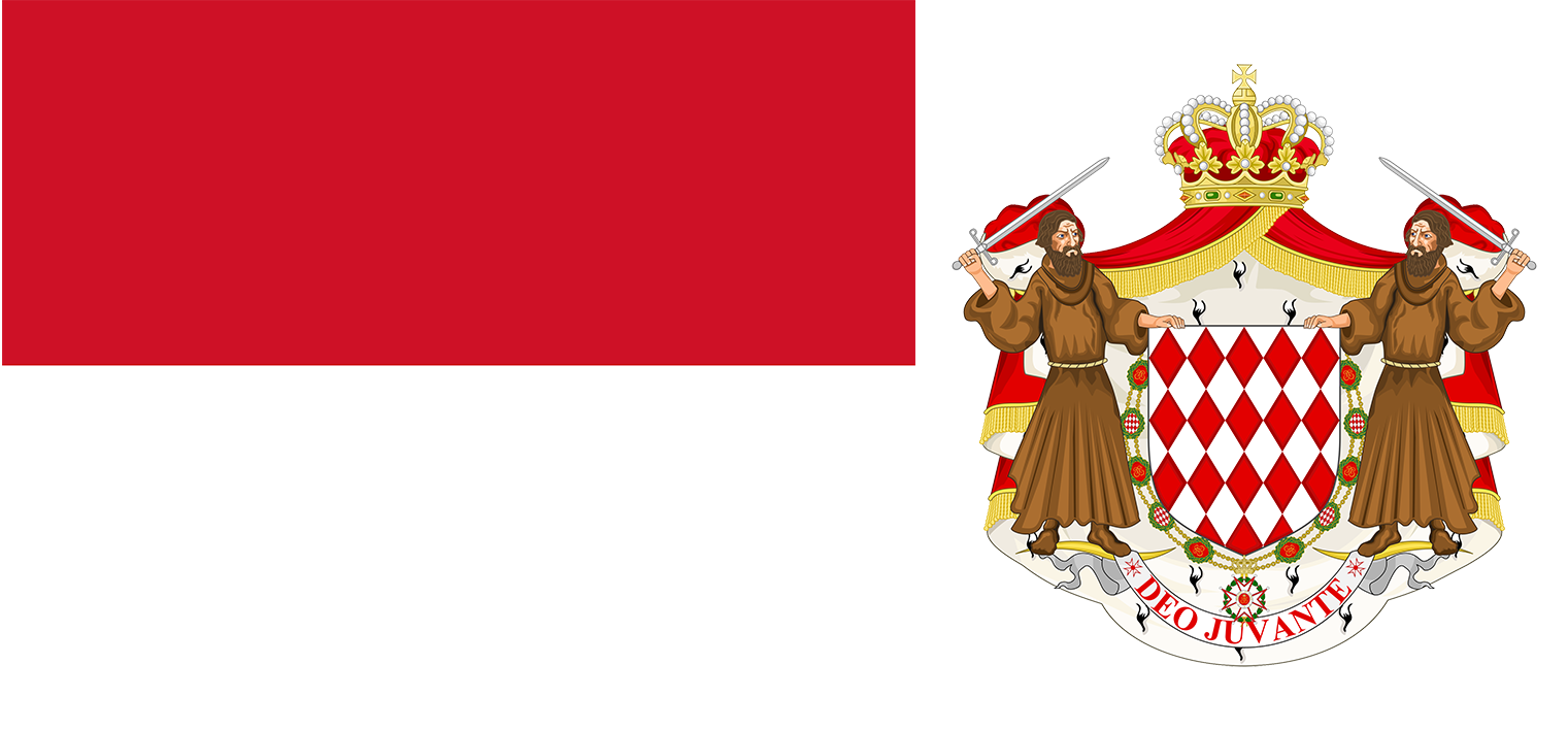 The flag and coat of arms of Monaco.