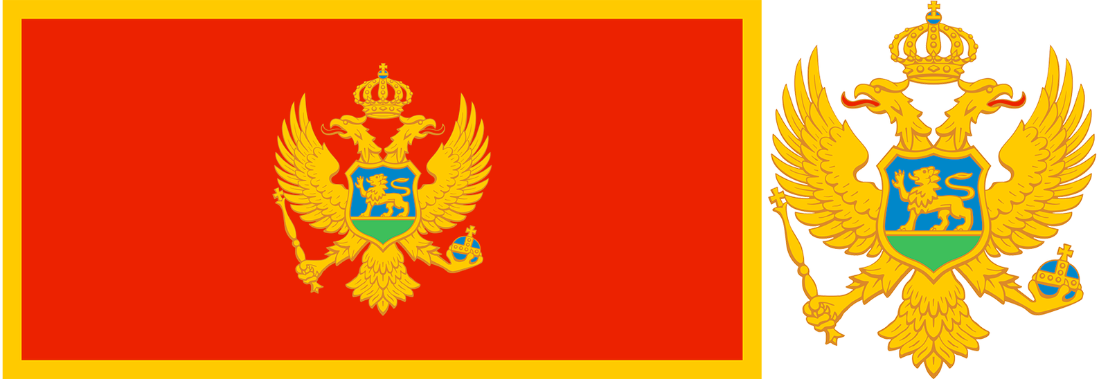 The flag and arms of Montenegro.