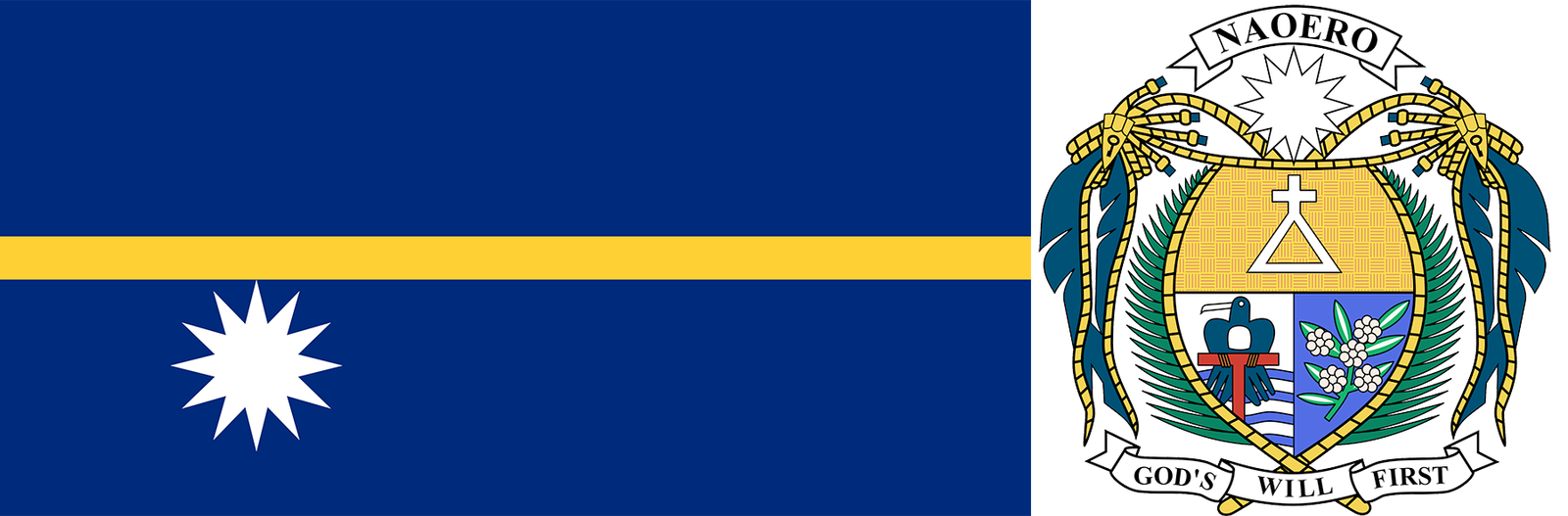 The flag and coat of arms of Nauru.