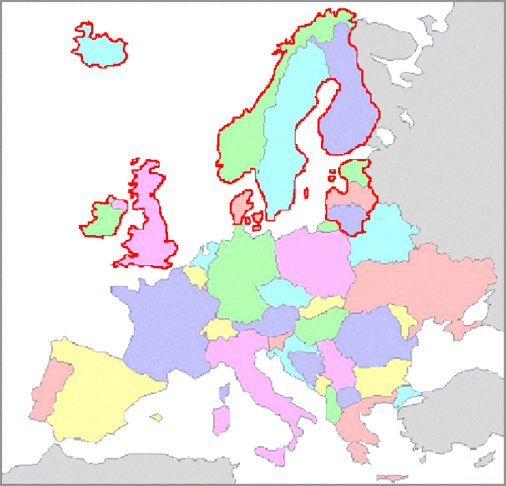 Map showing the extent of Western Europe.