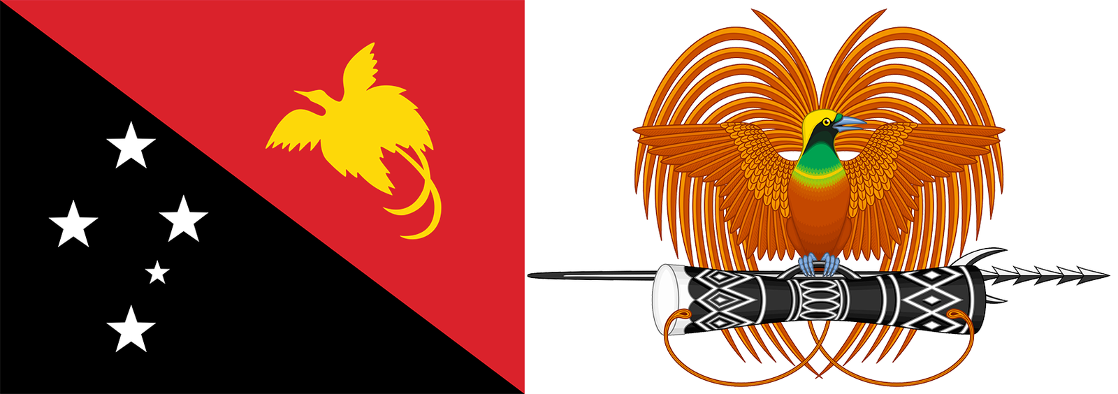 The flag and emblem of arms of Papua New Guinea.