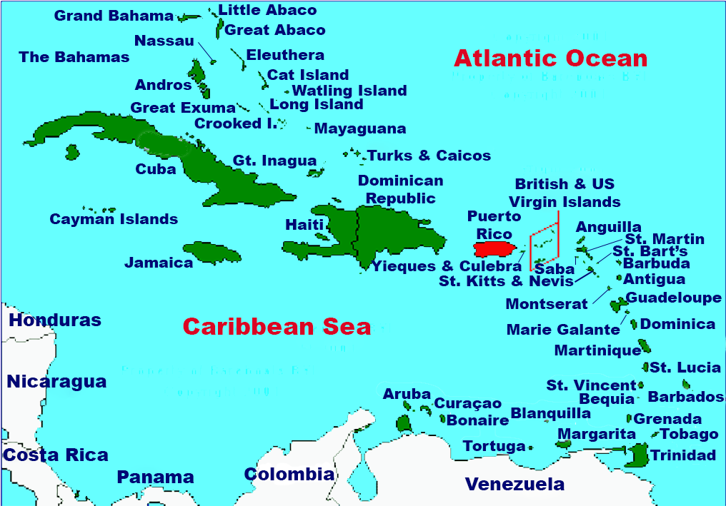 Location of Puerto Rico in the Caribbean.