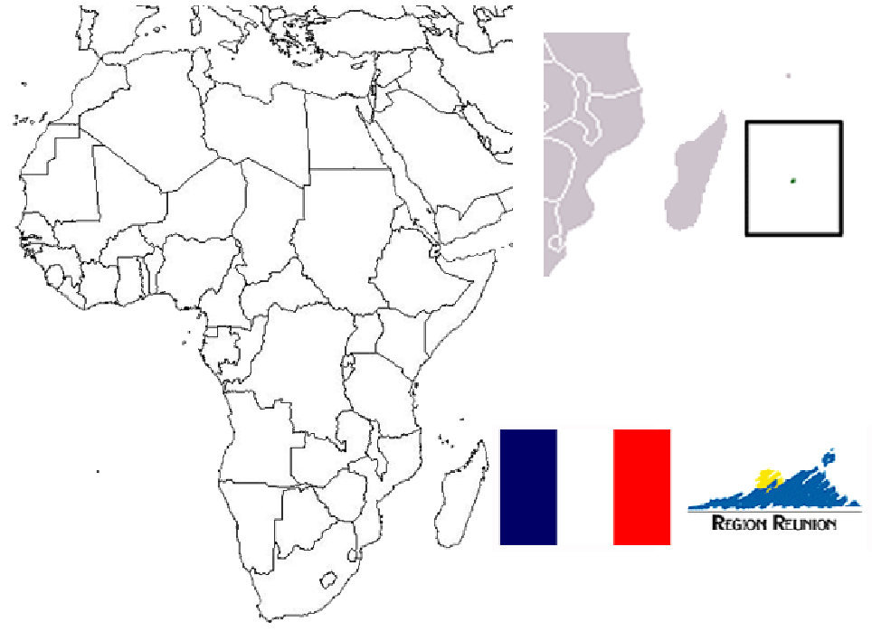 image of Réunion, in relation to Africa and Madagascar with Réunion boxed.