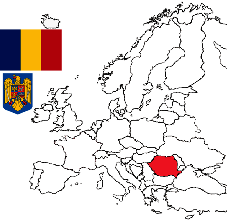 Location of Romania in Europe.