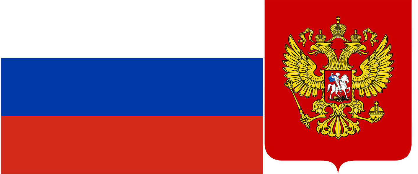 The flag and coat of arms of Russia.