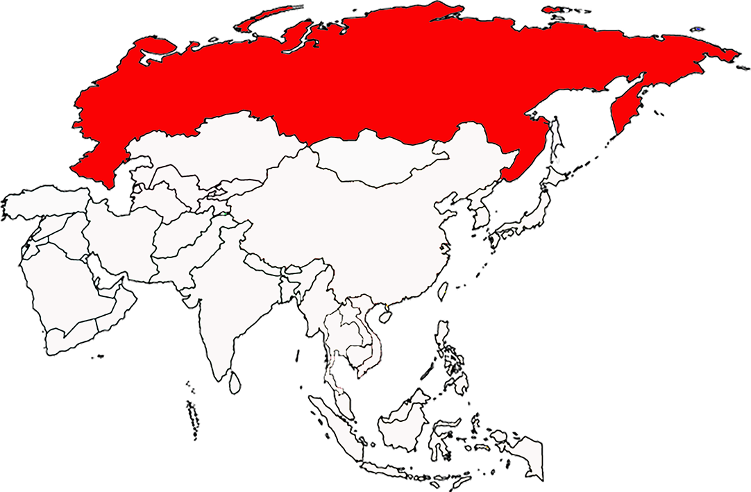 Location of Russia in Eurasia.