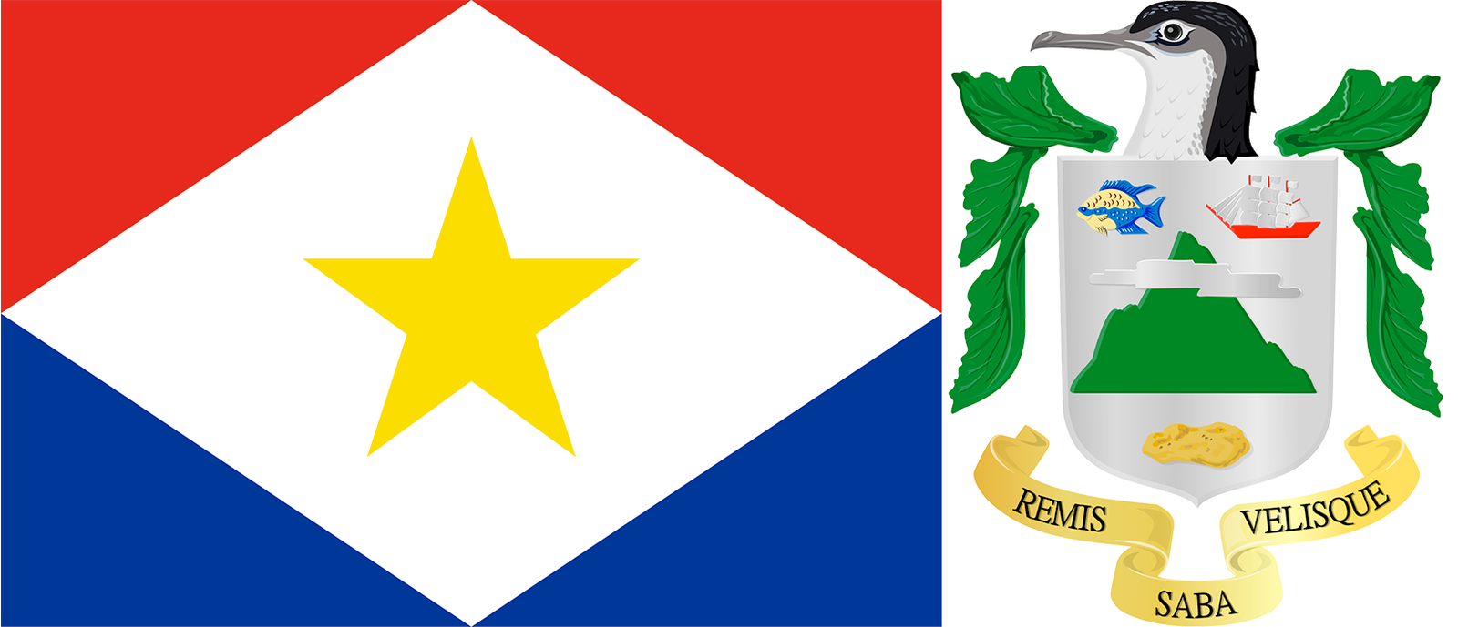 The flag and coat of arms of Saba.