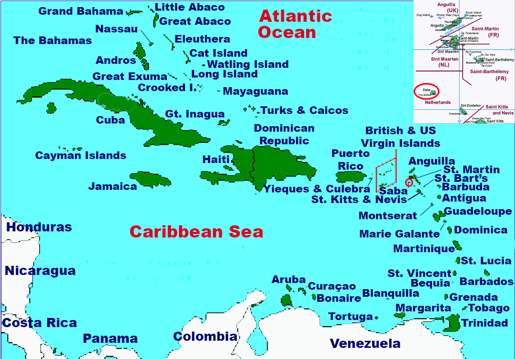 Location of Saba in the Caribbean.