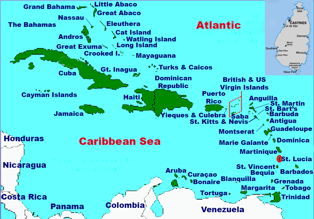 Location of Saint Lucia in the Caribbean.