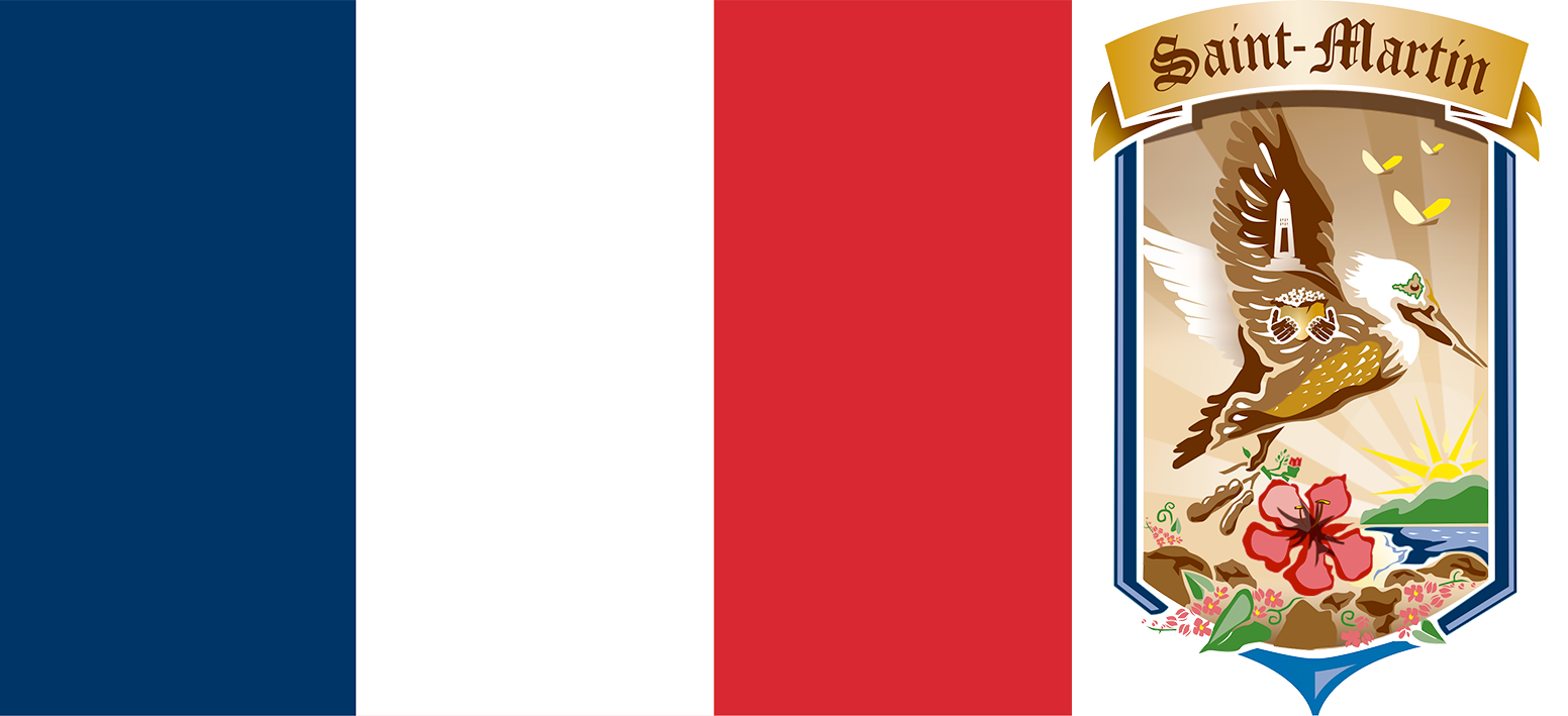 The flag and coat of arms of Sint Maarten.