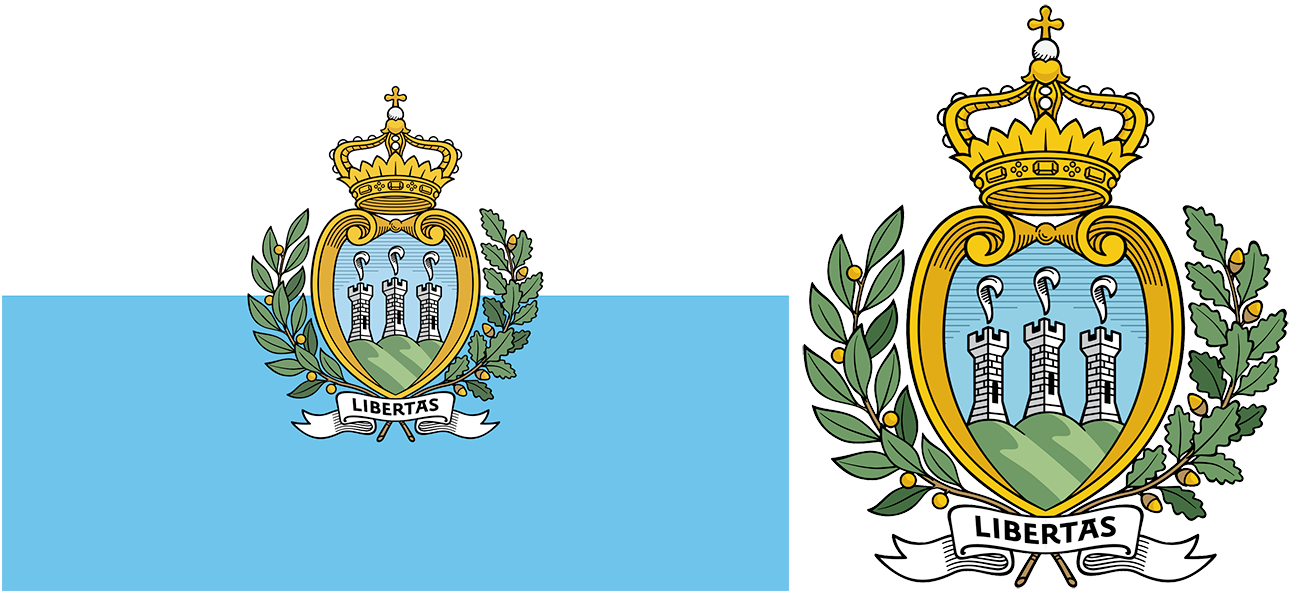 The flag and arms of San Marino.