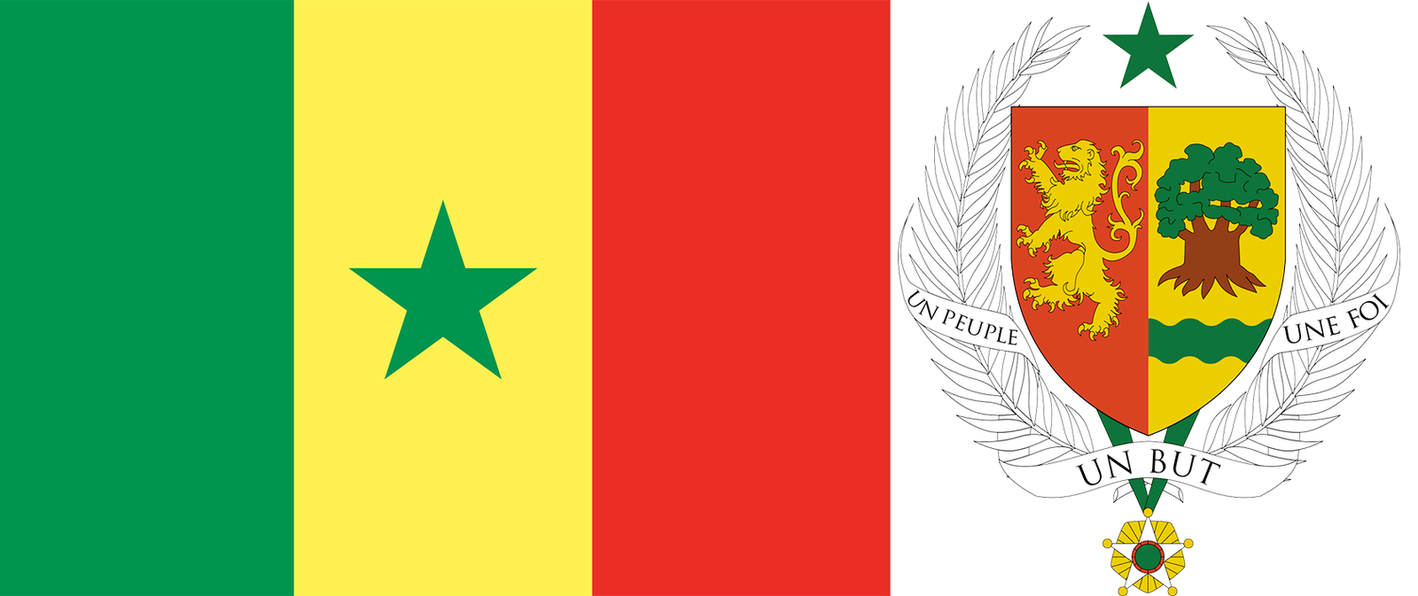 The flag and coat of arms of France.