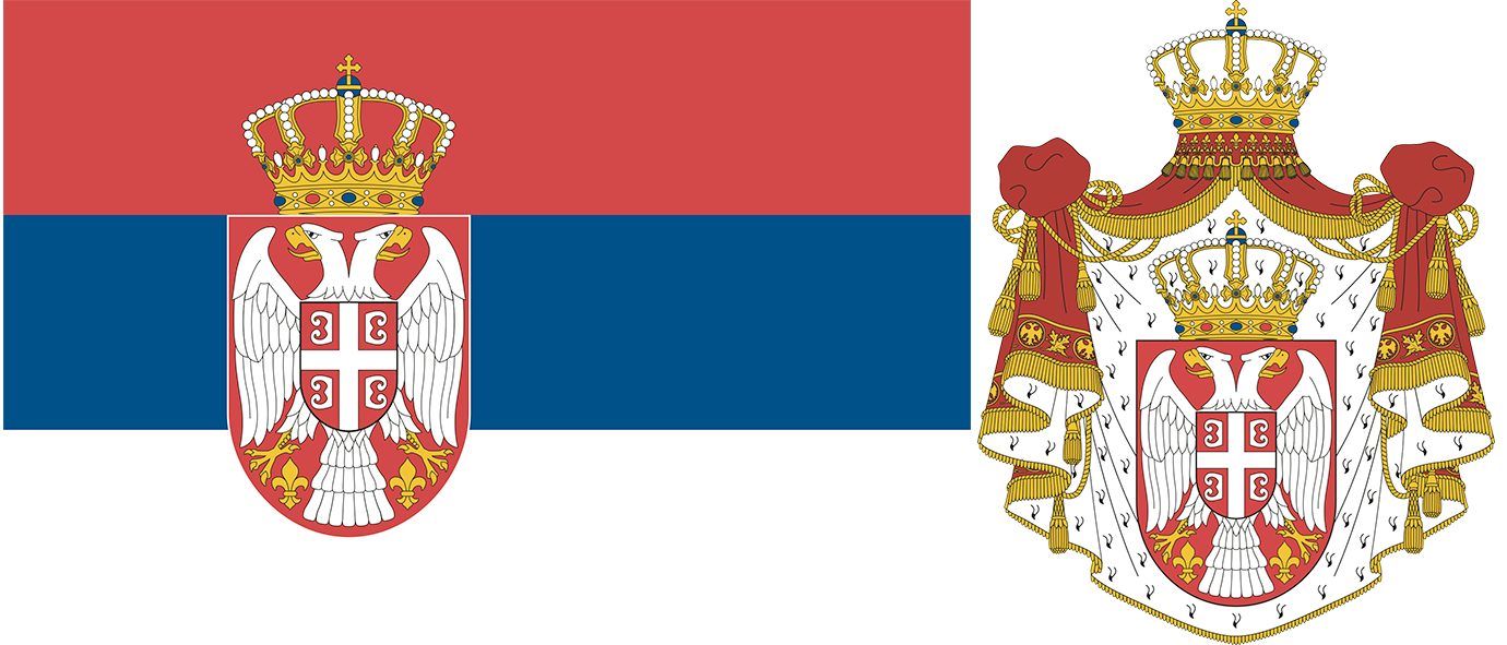 The flag and arms of Serbia.