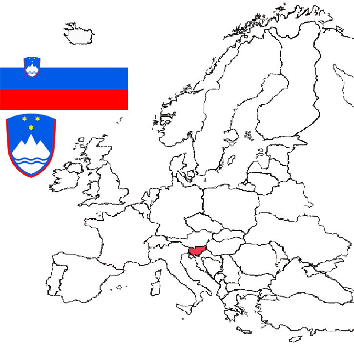 image of Slovenia, in relation to Europe with with Slovenia picked out in red