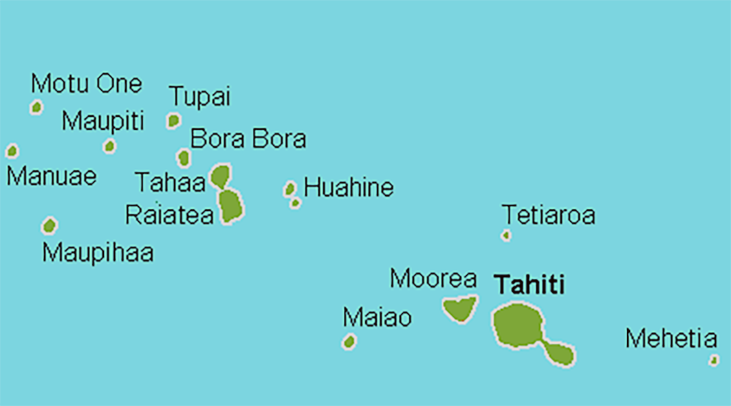 map showing the society islands in relation to each other.