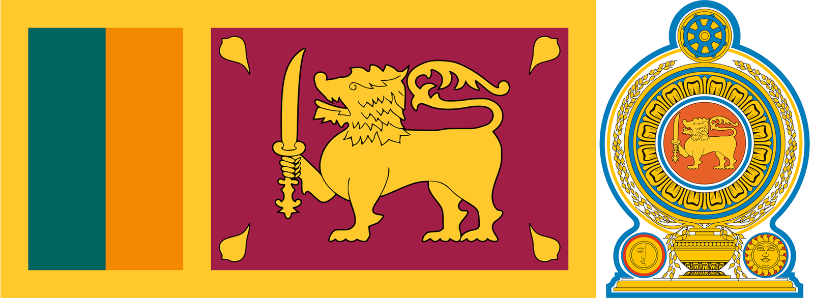 The flag and emblem of Sri Lanka.